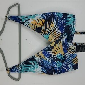 Hanna Nikole Bikini Top Triangle Tropical Leaves Padded Cups Tie Back Womens 22W